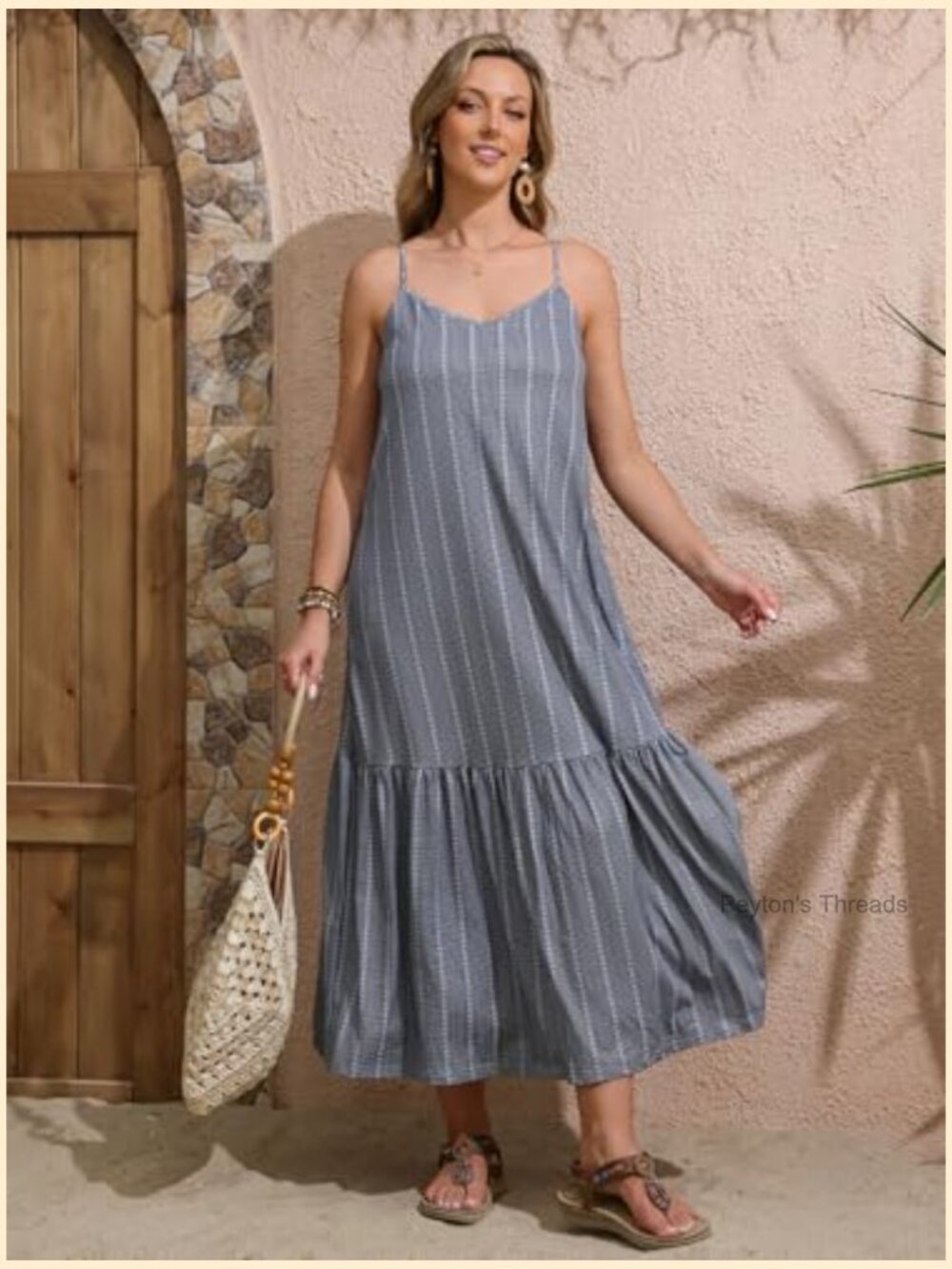 Spaghetti Strap Maxi Dress with Pocket Casual Printed Ruffle Hem Long Dress - Picture 7 of 7